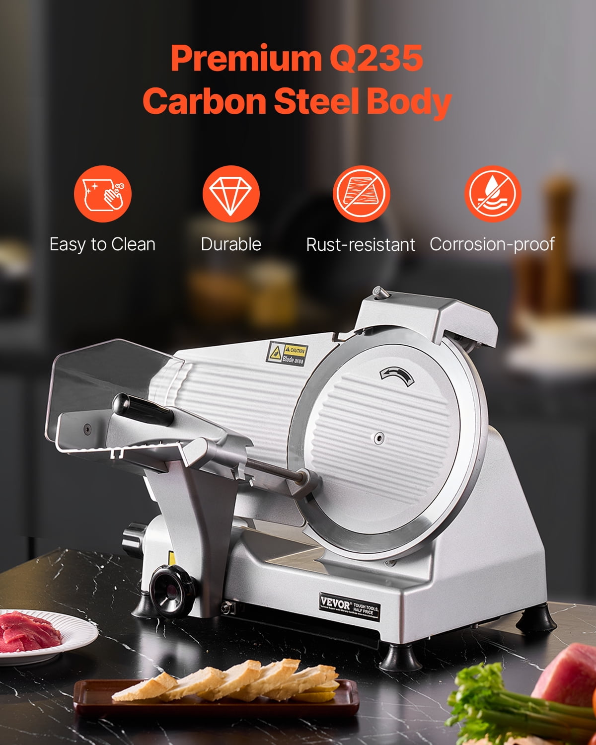 VEVOR Commercial Meat Slicer, 10 inch Electric Deli Food Slicer,180W Meat Cutter with a Premium 65Mn Blade,0-0.4 inch Adjustable Thickness,Food Slicer Machine for Meat Vegetables Hard Bread Cheese