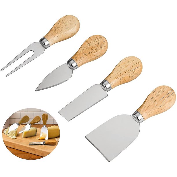 Juego de 4 cuchillos para queso, cuchillos de acero inoxidable para queso, tenedor para queso, pala para queso
