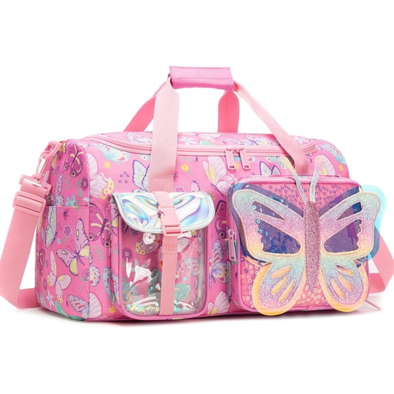 Butterfly Duffle Bag Girls Ballet Dance Bag Overnight Travel Bags for Girls Gymnastics Bags for with Shoe Compartment