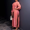 thumbnail image 2 of AURA Plus Size Maxi Dress Half Open Collar Lace Up Belted High Waist Pleated Long Sleeve Elegant Fall Dress, 2 of 10
