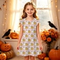 thumbnail image 2 of Yuncity Girls Halloween Dress Crew Neck Ruffle Sleeve Cute Ghost Pumpkin Print Sweet Casual Nightdress Size 4-5 Years Pink, 2 of 5