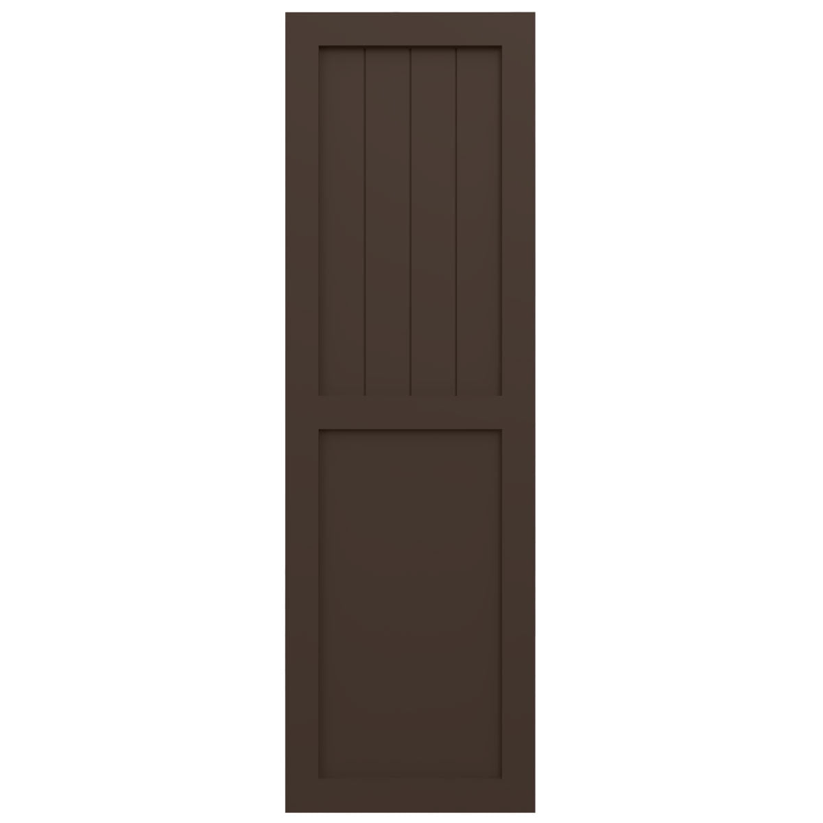 Ekena Millwork 18"W x 49"H True Fit PVC Farmhouse/Flat Panel Combination Fixed Mount Shutters, Raisin Brown (Per Pair - Hardware Not Included)