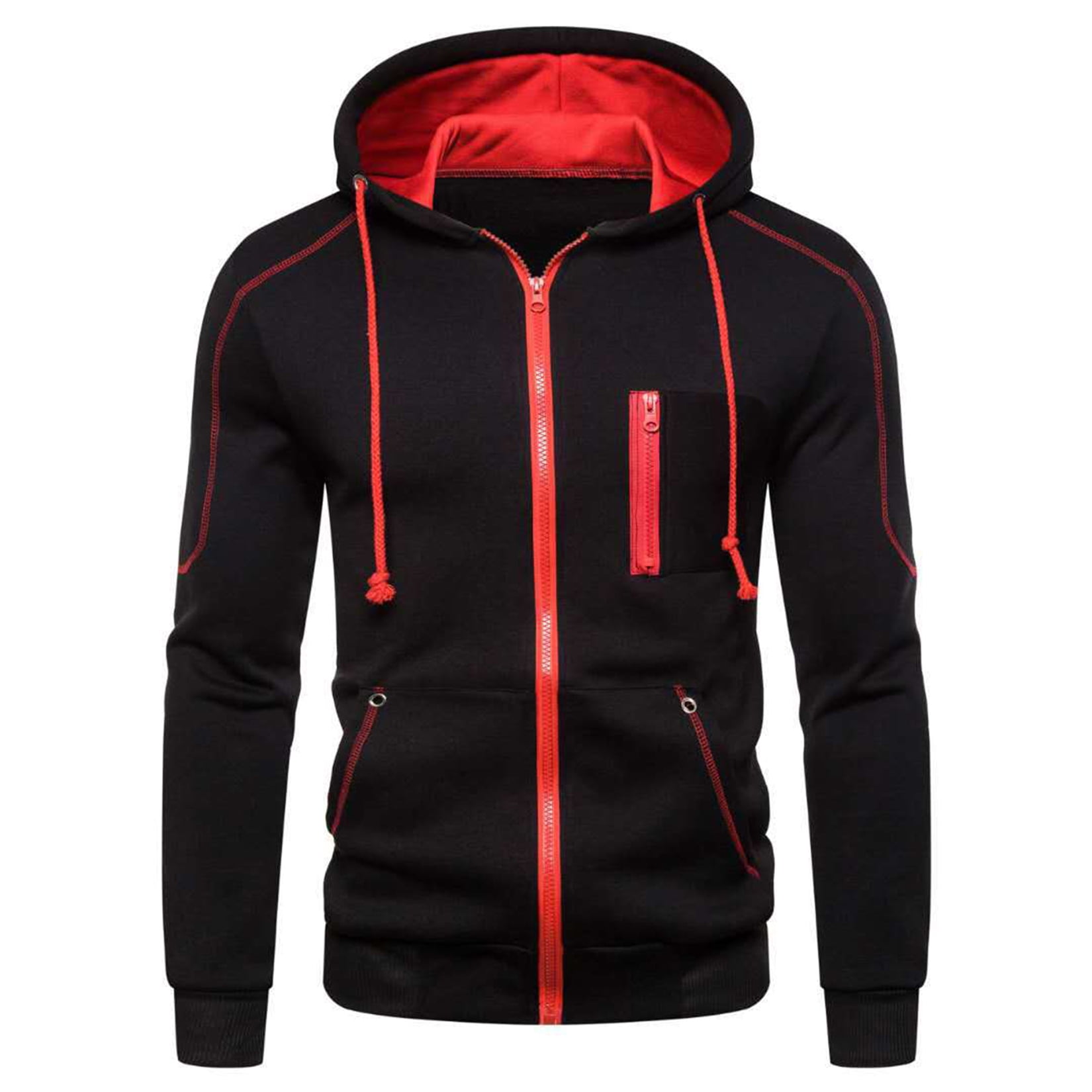 Lus Chic Men s Slim Fit Hoodie Full Zip Up Black Red in Estonia at 64 Rating 5