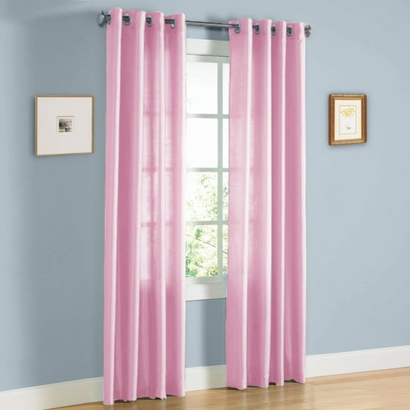 2 PANEL MIRA  SOLID LIGHT PINK  SEMI SHEER WINDOW FAUX SILK ANTIQUE BRONZE GROMMETS CURTAIN DRAPES 55 WIDE X 84" LENGTH