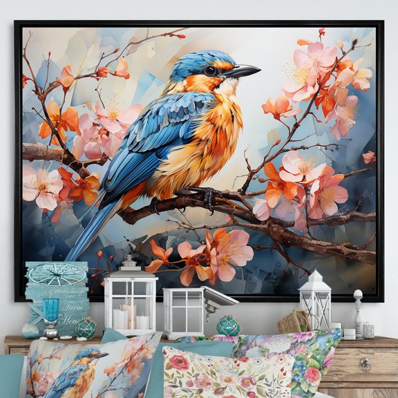 Designart "Angular Avians In Abstract Sky IV" Animals Bird Floater Framed Canvas Art Print