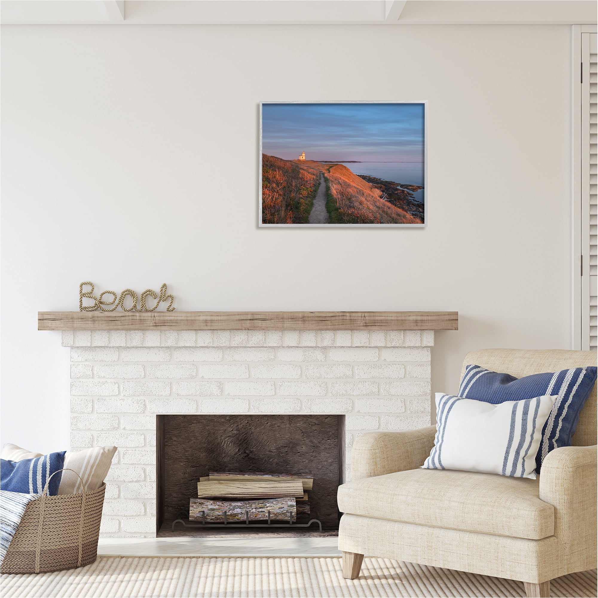 Stupell Industries Path to Lighthouse Landscape Photography Gray Framed Art Print Wall Art, 30 x 24