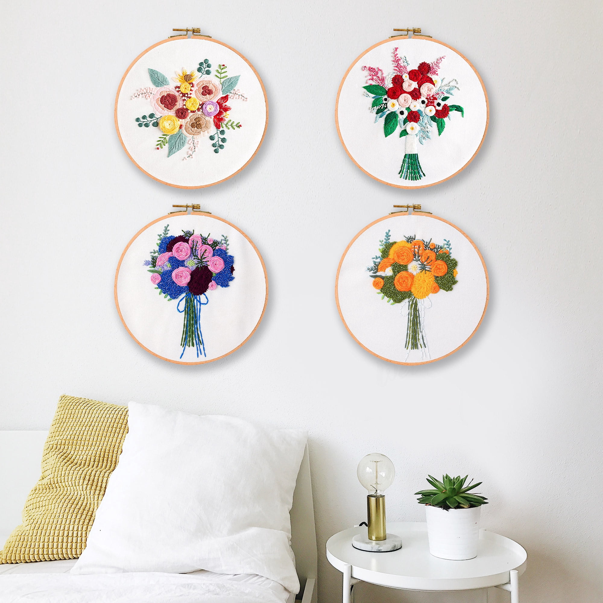 Blingpainting Embroidery Kit for Beginners with Flower Pattern, Cross Stitch kit,4pcs Embroidery Starter Kits Including Embroidery Hoop,Cloth and Color Threads