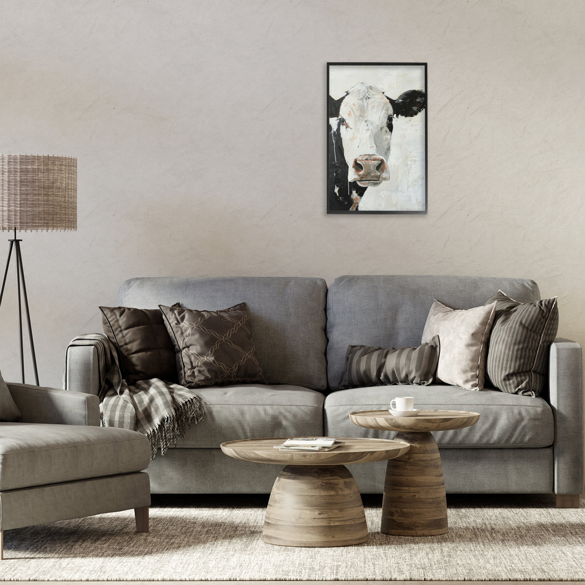 Stupell Industries Up Close Cow Animals & Insects Painting Black Framed Art Print Wall Art, 16 x 24