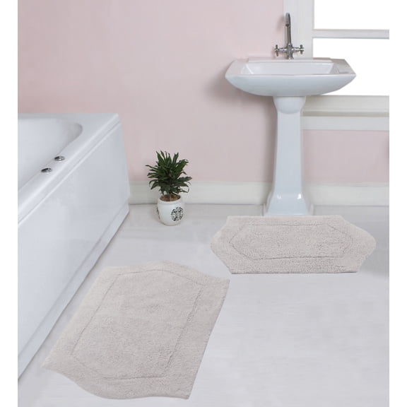 Home Weavers Waterford Collection 100% Cotton Non-Slip Bathroom Rug Set Machine Washable Bath Rug-21"x34", Bathroom Rug- 24"x40", Light Gray Color 2 Piece Bath Rug set