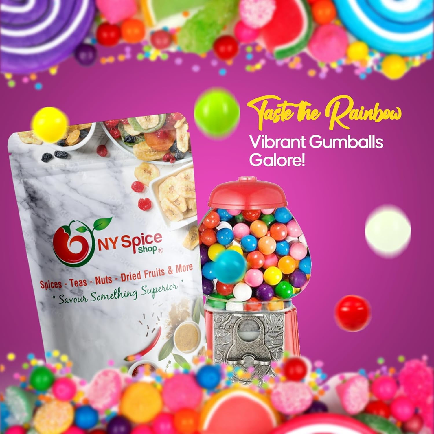 NY SPICE SHOP Lavender Shimmer Gumballs - 3 Pound - Tutti Frutti Flavor - Shiny Purple Gumballs - Pearl Lavender Bubble Gum Balls - Amethyst Glow Tutti Frutti Gum Spheres