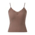 thumbnail image 5 of QHFBli Women Lace V Neck Integrated Cami Tank Tops, Built-in Padded Bra No Extra Undergarment, Soft Back Layering Inner Shirts Coffee XL, 5 of 6