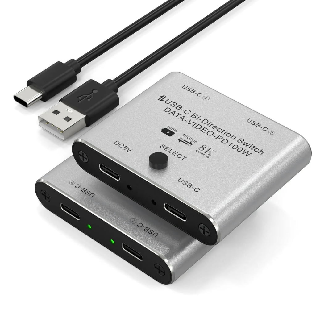 JZROCKER 8K USB C KVM Switcher BiDirectional USB C Switcher for 2PC Easy 1 Key Switching 2 In 1Out & 2 in 1Out 3440x1440