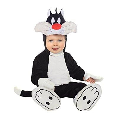 looney tunes sylvester romper costume, white/black, 12-18 months