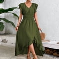 thumbnail image 5 of cfhntfmh Wedding Guest Dresses for Women Elegant V Neck Ruffle Cap Sleeve Baggy Maxi Dress Flowy Smocked Sundress, 5 of 5