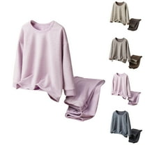 BRGZLK Kids Fleece Warm Underwear Set Fall Winter Fashion Striped Print Loose Round Neck Wool Silk Undershirt and Underpants Warm Two-Piece Set Pink 3-4 Years