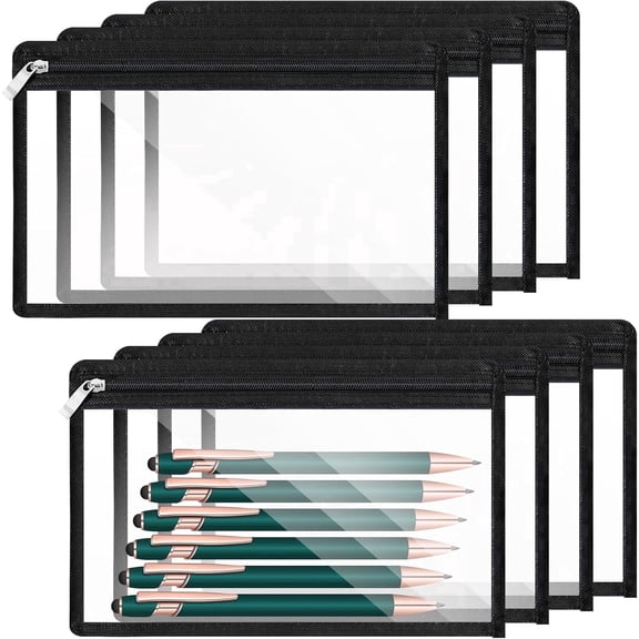 8 Pcs Clear Zipper Pouches, Clear Pencil Pouch, Waterproof Makeup Pouch Envelopes Folder Storage,Document File Organization Bags for Home Office Supplies(7 x 11.4inch)