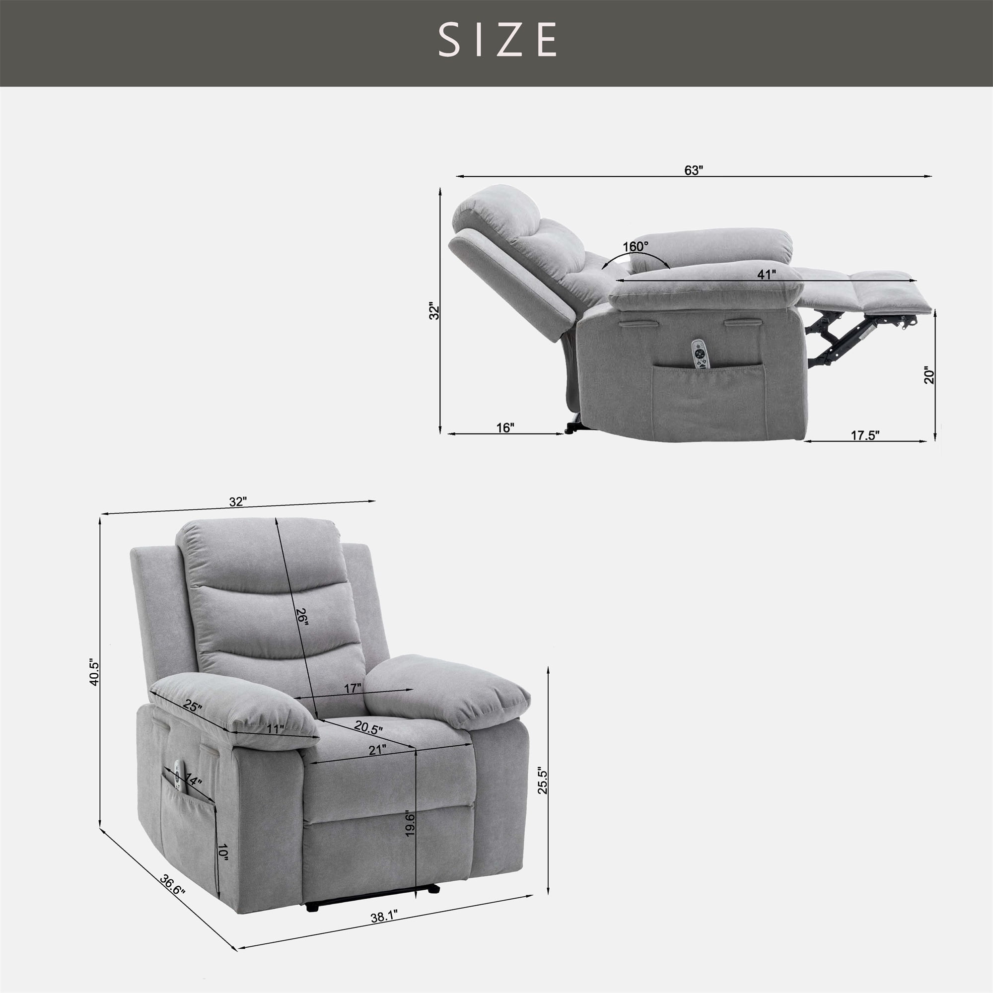 Kadyn Power Recliner Chair with Adjustable Massage Function, Recliner Chair with Heating System for Living Room, Light Gray Kadyn Power Recliner Chair with Adjustable Massage Function, Recliner Chair with Heating System for Living Room, Light Gray