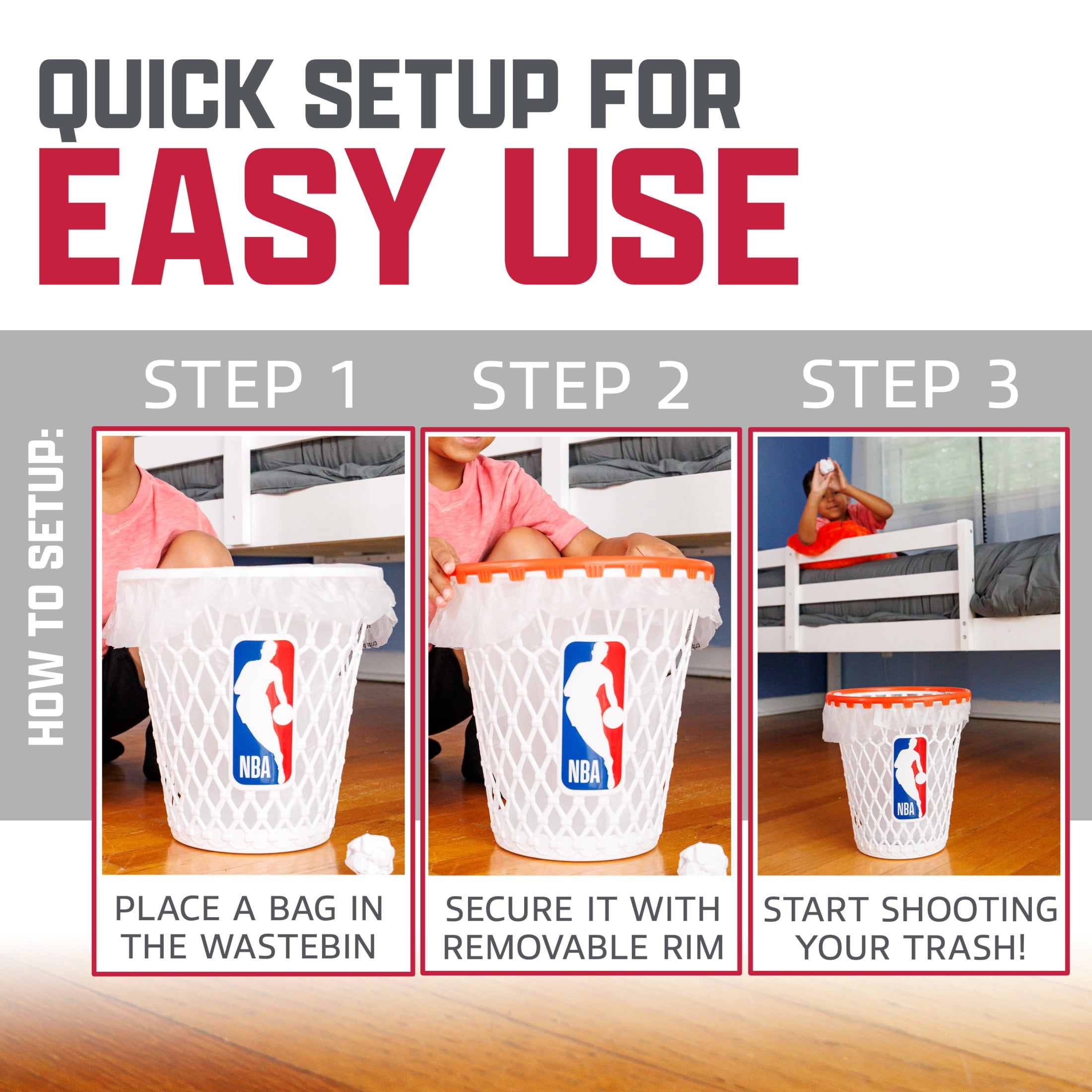 Franklin Sports NBA Mini Hoop Waste Bin – 11" Basketball-Themed Trash Can with Removable Rim for Kids’ Rooms, Dorms, and Fun Indoor Paper Toss Play – Official NBA Branding, Practical & Playful Design