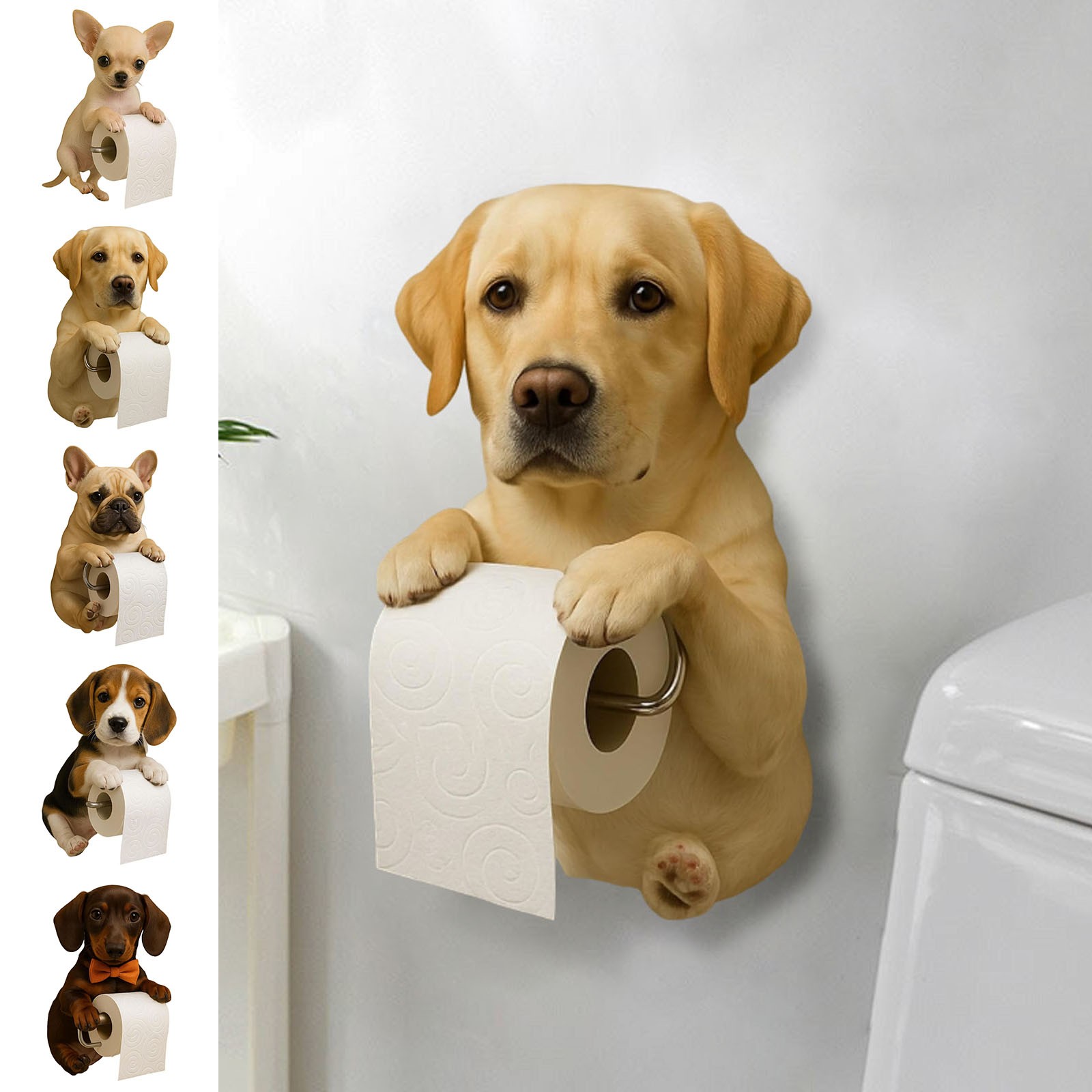Dog Toilet Paper Holder, Cute Dog Toilet Paper Roll Holder, 3D Animal Towel Holder Wall Mount, Tissue Paper Roll Storage Stand for Bathroom Decor