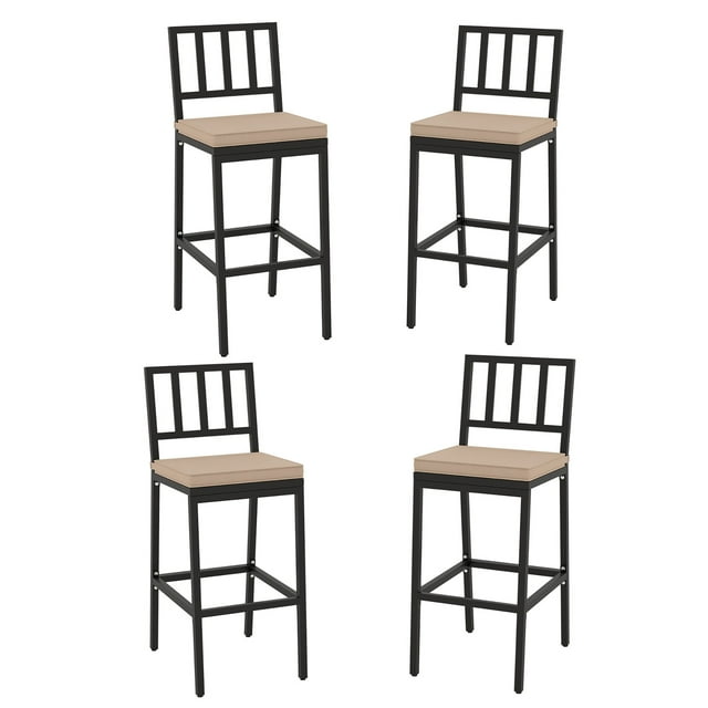 Gymax Ensemble de 2 Chaises de Bar de Patio en Métal Robuste, Tabourets de Bar Toutes Saisons avec Dossier