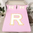 thumbnail image 2 of Feelyou Girly Monogrammed R Full Size Sheets for Kids, Chic Abstract Stripes Bed Sheets, Initial Letter Theme Sheet Sets, Microfiber Bedroom Decor, 4-Piece, 2 of 7