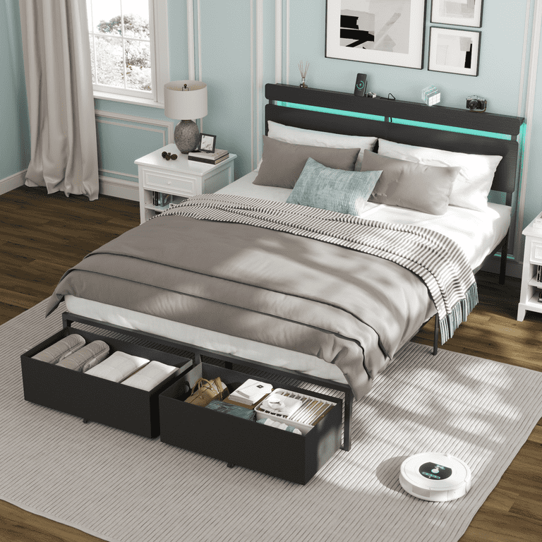 Satifur Queen Bed Frame with Storage Drawers and LED Lights photo 6