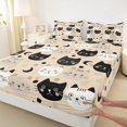 thumbnail image 3 of Manfei Kawaii Kitten Fitted Sheet Full, Boho Moon Bed Set, Beige, 3 Pieces, 1 Fitted Sheet and 2 Pillowcases, 3 of 6