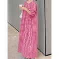 thumbnail image 5 of sicmoss Women's Red Cotton Striped Gingham Swing Dress Crew Neck Loose Fit Midi Lantern Sleeve, 5 of 7