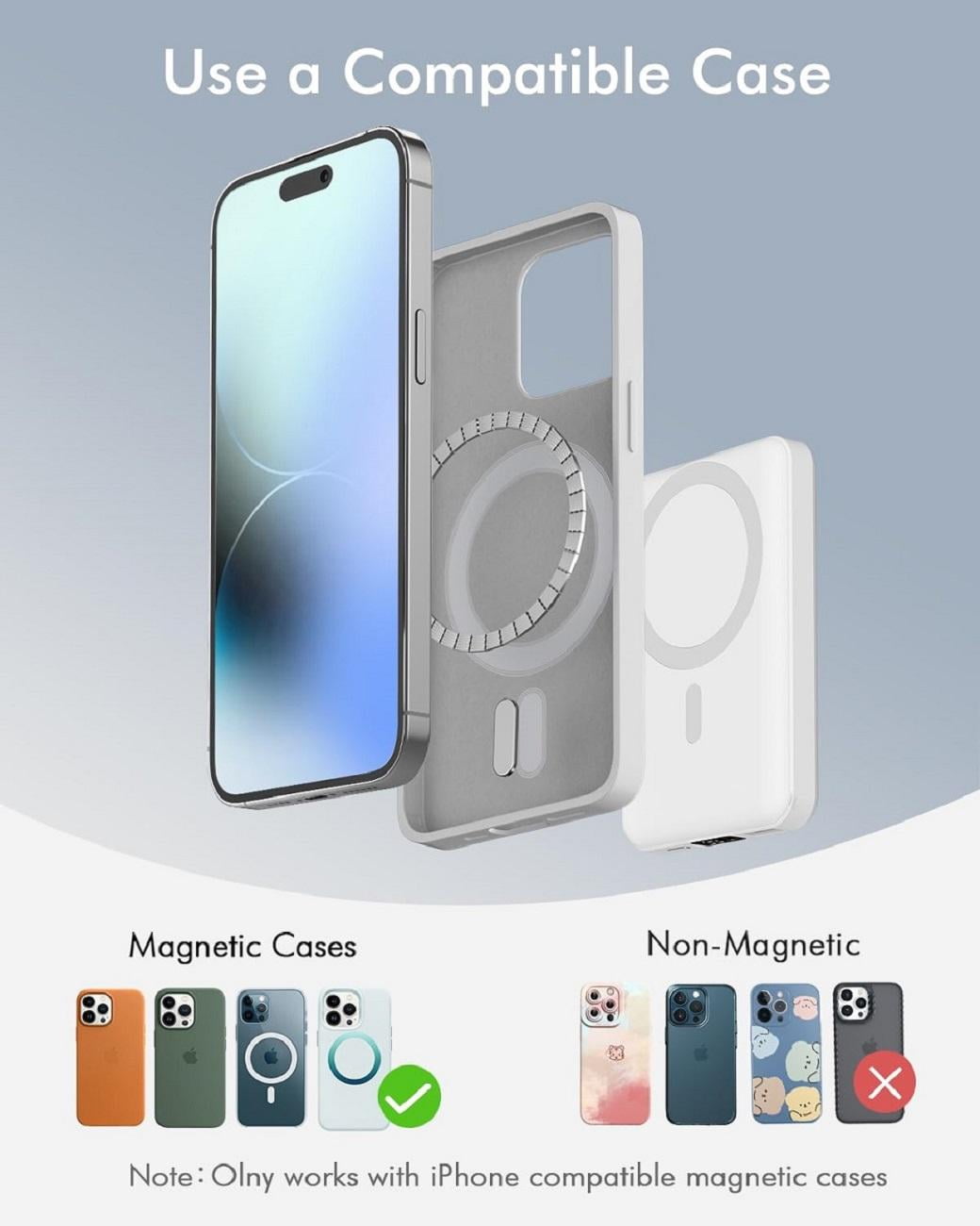 Podoru Wireless Portable Charger, 10000mAh Magnetic Power Bank LED Display 22.5W PD Fast Charging Battery Pack for iPhone 16/15/14/13/12/Mini/Pro/Pro Max-White