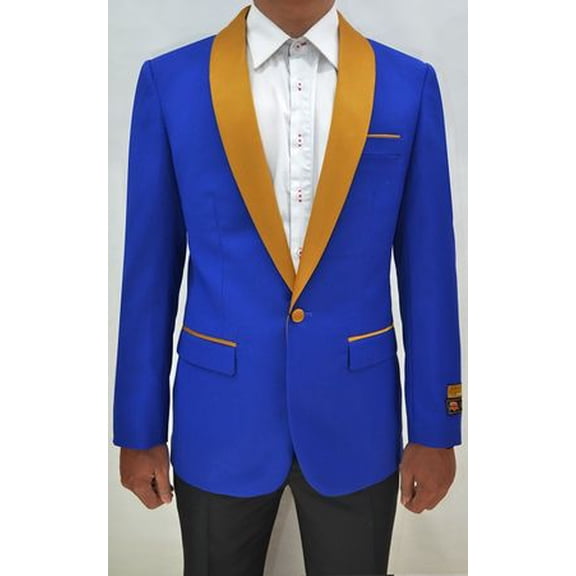 Dinner Jacket Mens Royal/Gold Collar Blazer Alberto Dinner-Jacket