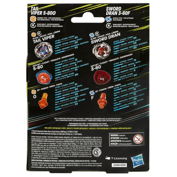 Beyblade X Tail Viper & Sword Dran Dual Pack Set - Walmart