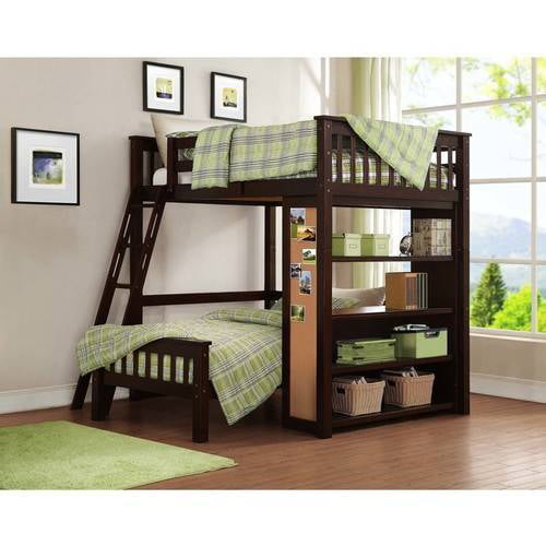 Whalen Emily Full Over Twin Wood Bunk Bed With Bookshelf Espresso