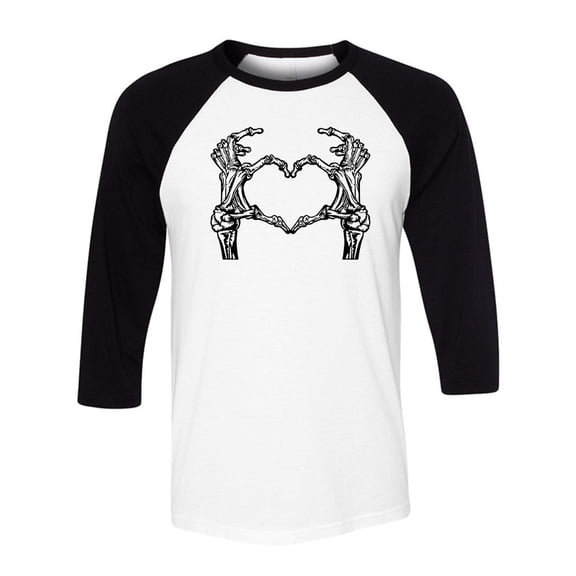 Skeleton Heart Hands Three-Quarter Raglan Sleeve Baseball Shirt Unisex 2X-Large White/Black