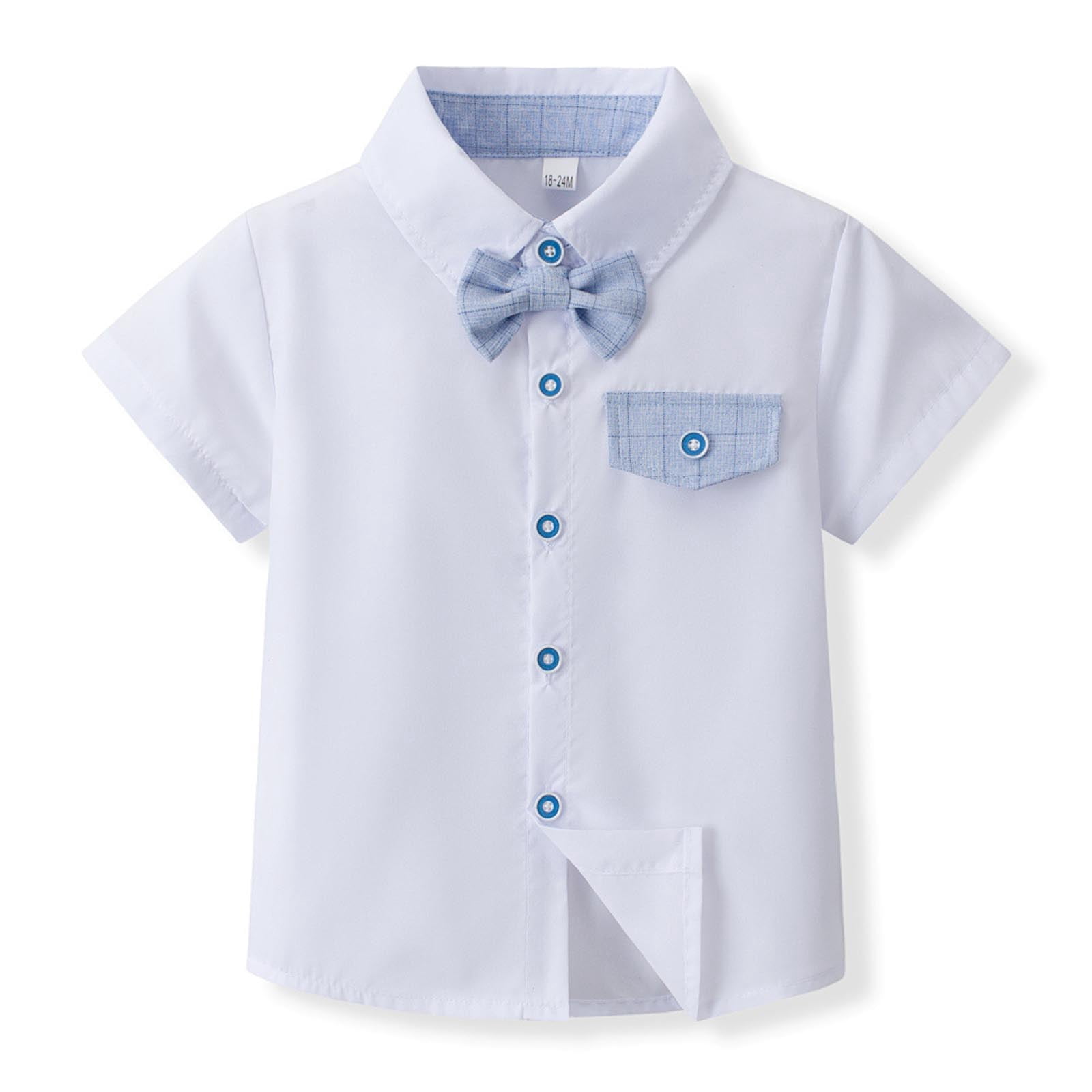 Wxirdiow Baby Boy Formal Outfits Baby Boy Suit Wedding Outfits Short Sleeve Bowtie Shirt Suspender Summer Gentleman Shorts Sets Light Blue Size,3-4 Years