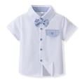 thumbnail image 6 of Wxirdiow Boy Christening Outfit Toddler Baby Boy Outfits Boys Dress Clothes Suit Cotton Short Sleeve Shirts+Bowtie+Suspender Shorts Set Light Blue Size,3-4 Years, 6 of 9