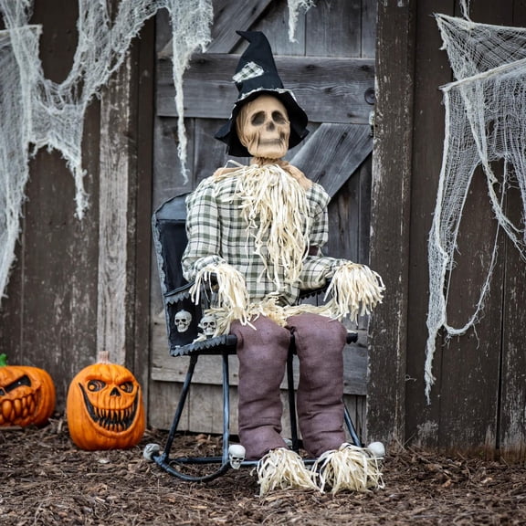 29 1/4" x 47 1/4" Animated Scarecrow on Rocking Chair Halloween Decoration