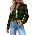 thumbnail image 4 of FAVIPT Lightweight Plaid Jacket for Women Long Sleeve Button Down Lapel Shackets Work Casual Fall Fashion Clothes Army Green,XXL, 4 of 8