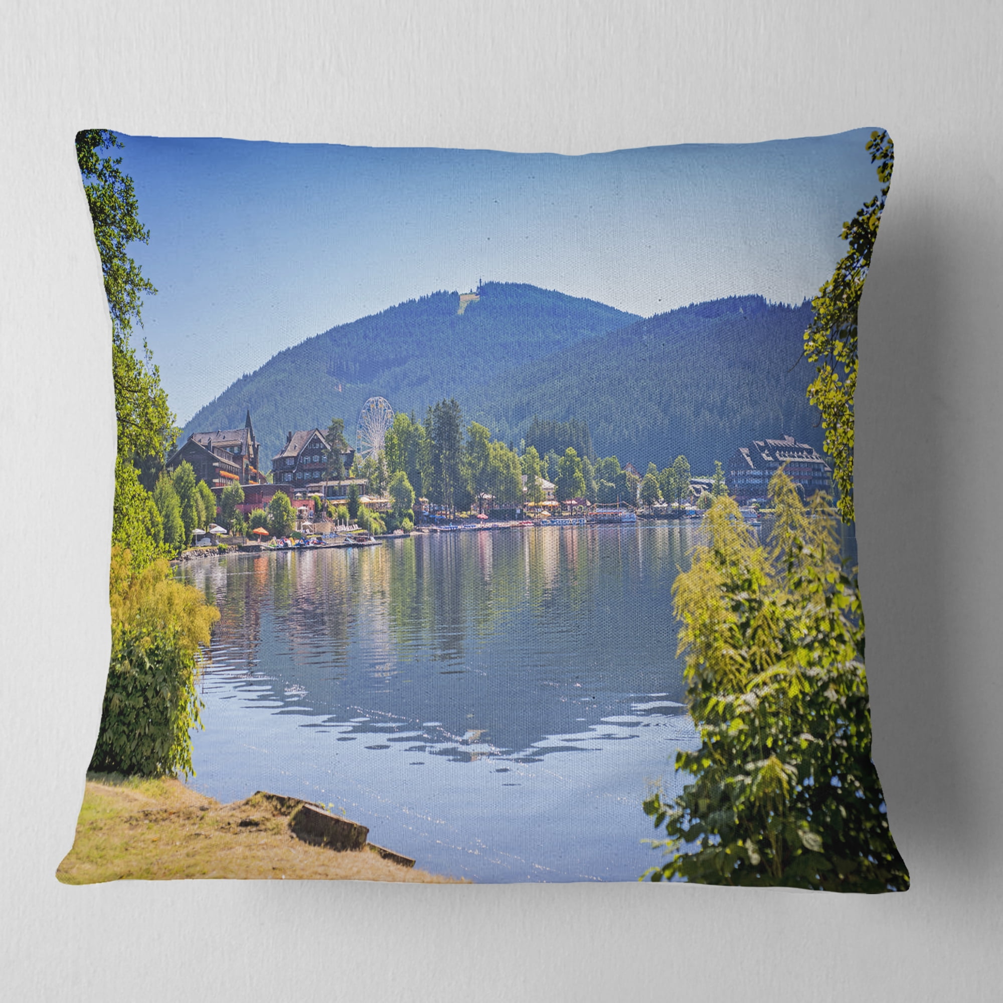 Designart Lake Titisee Black Forest Germany - Photography Throw Pillow - 16x16