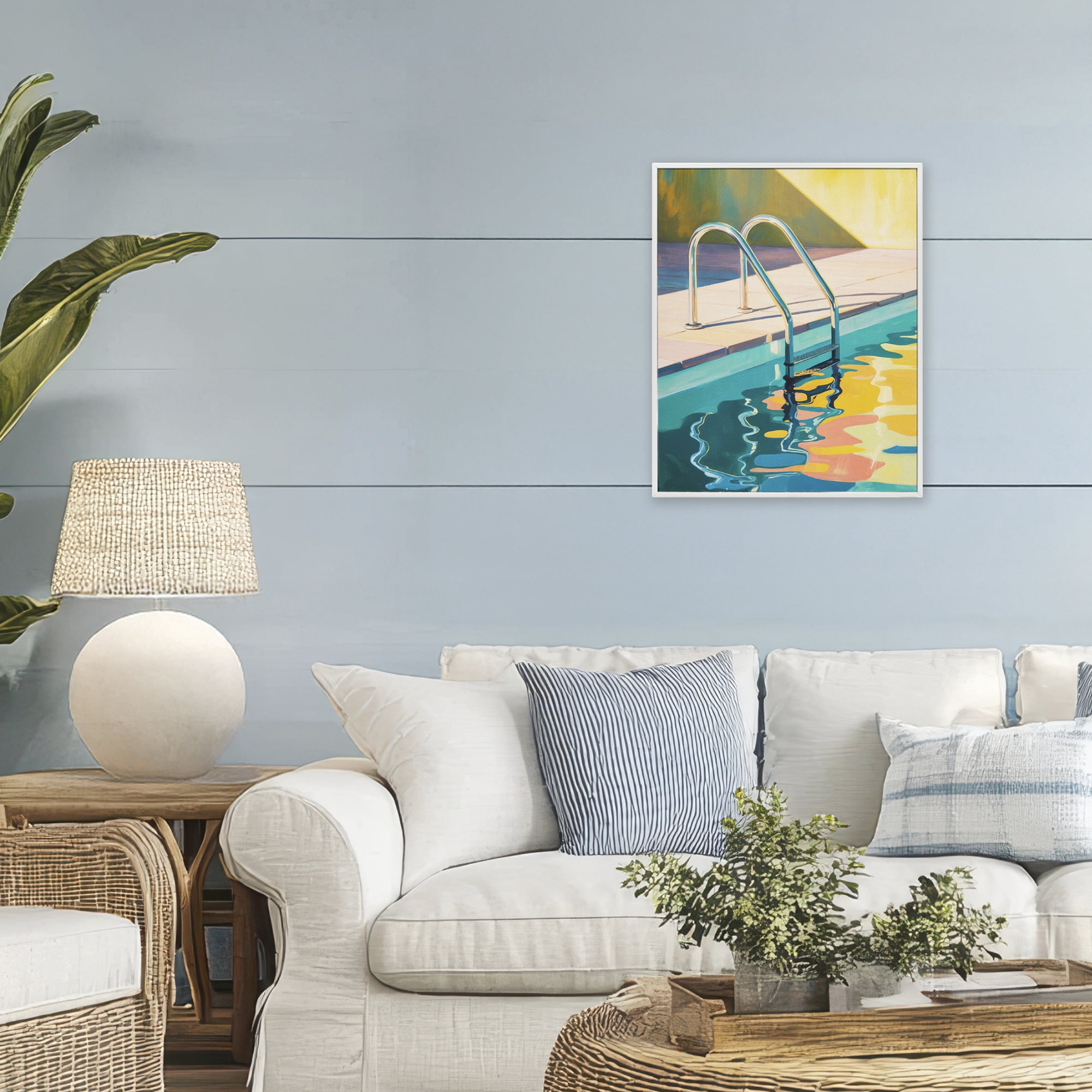 Stupell Industries Pool Ladder At Sunset White Framed Giclee Art, design by Andreas Magnusson
