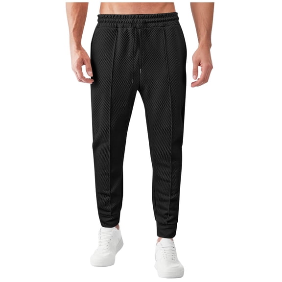 USNSM Mens Casual Sweat Pants Pleated Drawstring Elastic Waist Solid Color Straight Leg Joggers Sweatpants with Pockets Black XXL