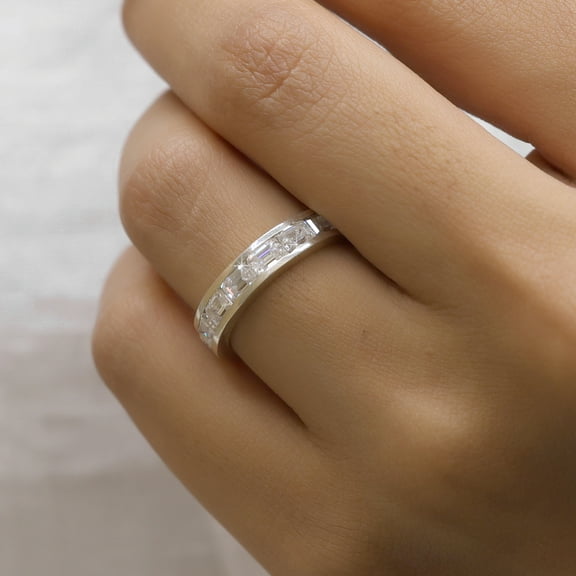 Jewelegant 3.15 CTW Emerald Moissanite Wedding Band -Channel Set Emerald Moissanite Wedding Band - Anniversary Gift