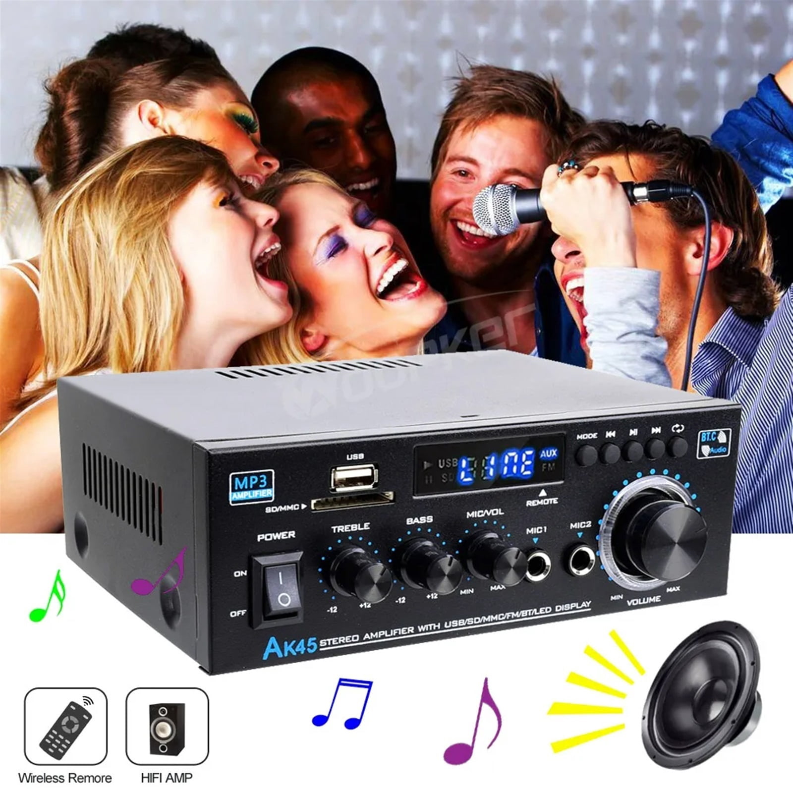 AK45 HiFi Digital Amplifier Max Power 90Wx2 Channel 2.0 Surround Sound AMP Speaker for Home Car ,Bass Treble Control