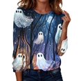 thumbnail image 2 of Craaazy Halloween Casual Tops for Women Loose Multicolor Crew Neck Long Sleeve Ghost Pumpkin Haunted House Halloween Printed Top Outdoor Shopping Blouse, 2 of 7