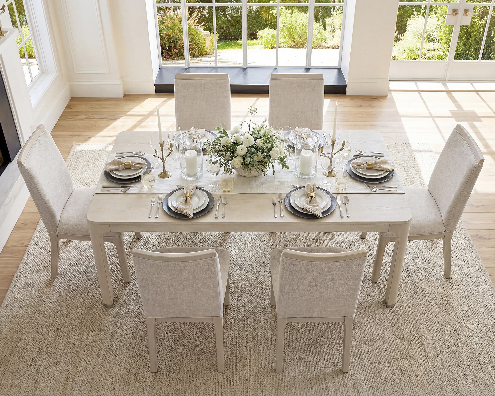 WAMPAT 7 Pieces Dining Room Furniture Set, 66" Rectangular Kitchen Table and Set of 6 Upholstered Solid Wood Dining Chairs