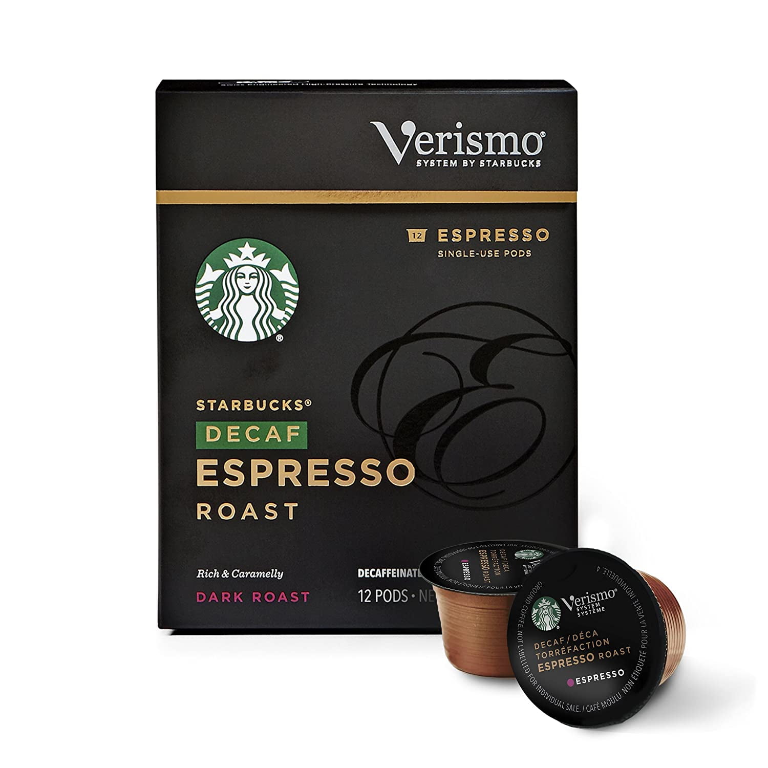 Starbucks VERISMO Decaf Espresso Coffee Pods Dark Roast, 100 Arabica Ground Coffee