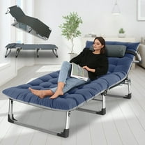 FICISOG Adults Folding Camping Cot,  Adjustable Reclining Folding Chaise with Pillow&Mattress