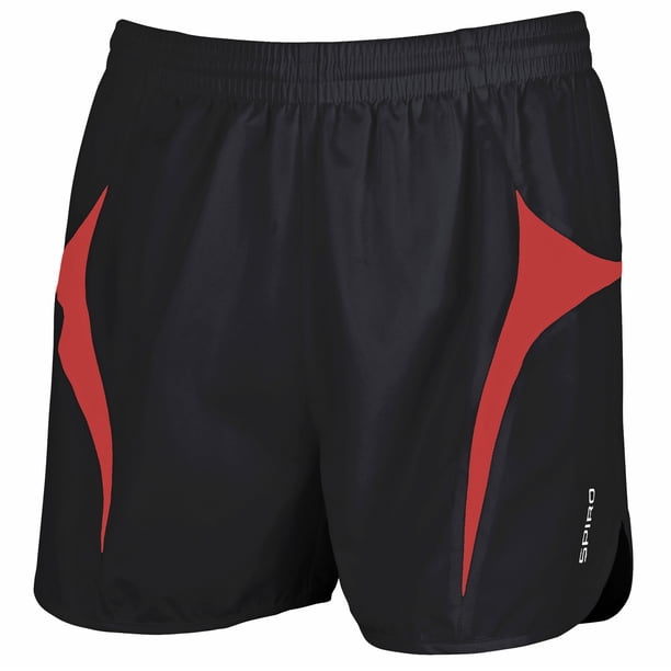 Spiro - Pantalones cortos de deporte transpirables Modelo Micro-Lite hombre caballero - Gym/Running/Verano (Negro/Rojo)