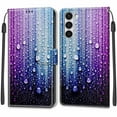 thumbnail image 2 of Feishell Wallet Case for Samsung Galaxy S23 6.1 inch,Shockproof Stylish Pattern PU Leather Magnetic Clasp Folio Flip Holder Card Slots Slim Phone Cover with Wrist Strap,Purple Blue Water Droplets, 2 of 9