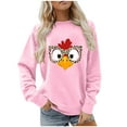 thumbnail image 4 of Sexlip Womens Long Sleeve Sweatshirt Cartoon Rooster Print Design Cropped Hem Soft Fabric Relaxed Silhouette for Daily Lounge Pink XL, 4 of 6