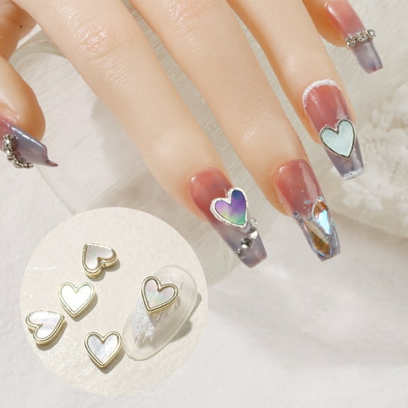 opvise 10Pcs Nail Decorations Exquisite Shape Stunning Visual Effect Eco-friendly Vivid Color Decorative Alloy 3D Love Heart Nail Art Decors DIY Manicures for Nail Salon